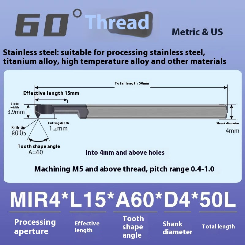 1124-MIR Integral Tungsten Carbide Inserts for Stainless Steel Small Bore Threaded Tools Small Threaded Turning Tools Shandong Denso Pricision Tools Co.,Ltd.